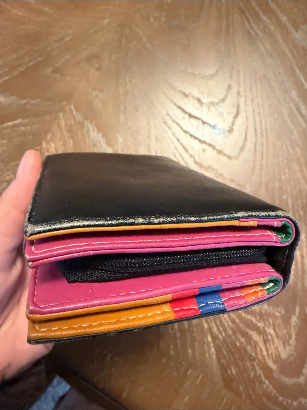 Colorblock Leather Card Wallet in Mustard, Red, Green, Blue & Purple